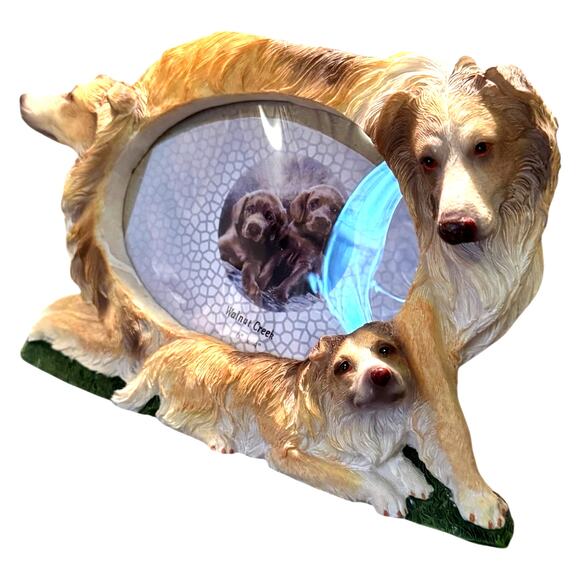 3D Collie Picture Frame Family Dog Brown White Hand Painted Holds 4x6 Photo NEW - Picture 1 of 11